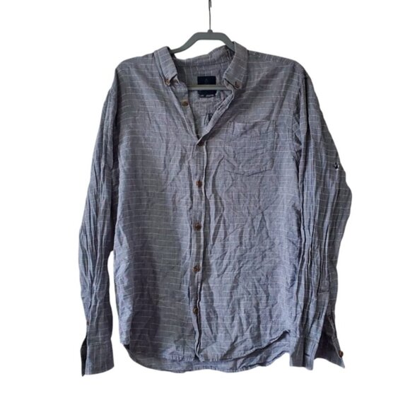Prana Mens Grey Cotton Grid button Down Casual Shirt L - Picture 2 of 10